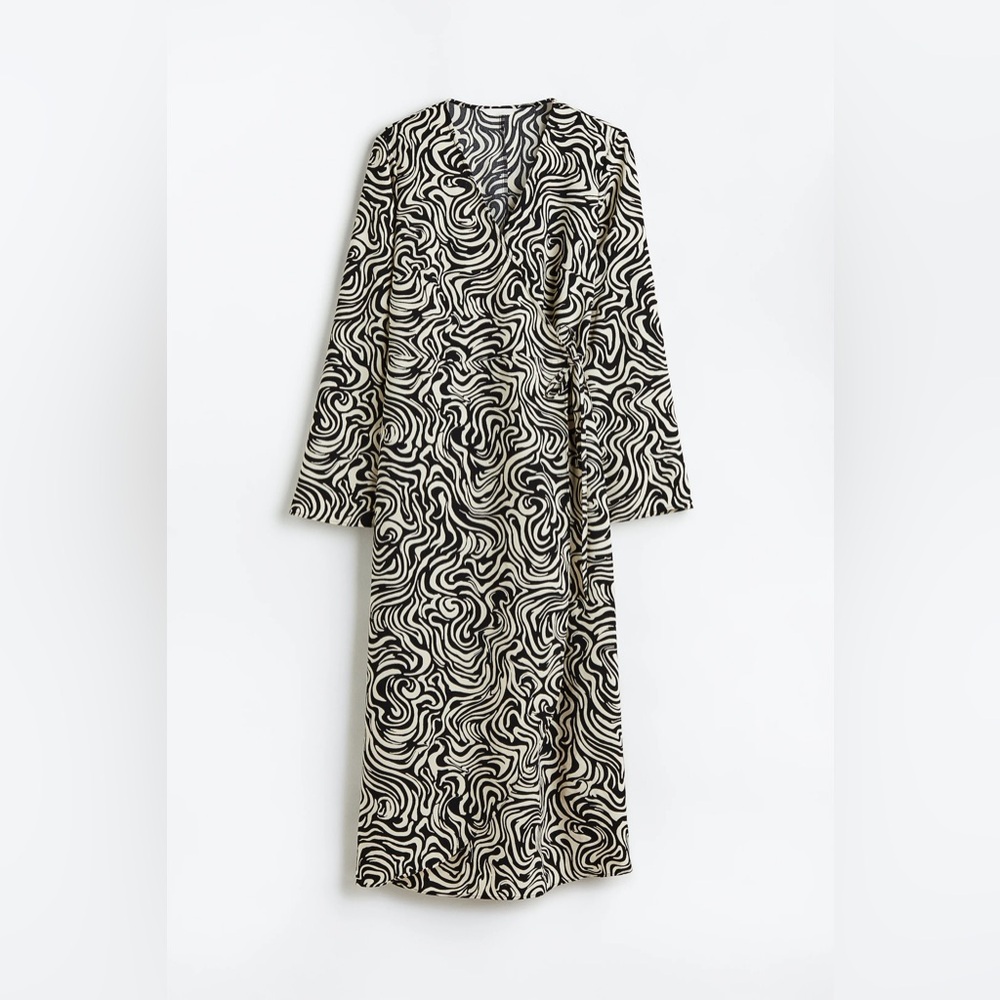 H&M Women's Crepe Wrap-Front Midi Dress Long Sleeve Size XS